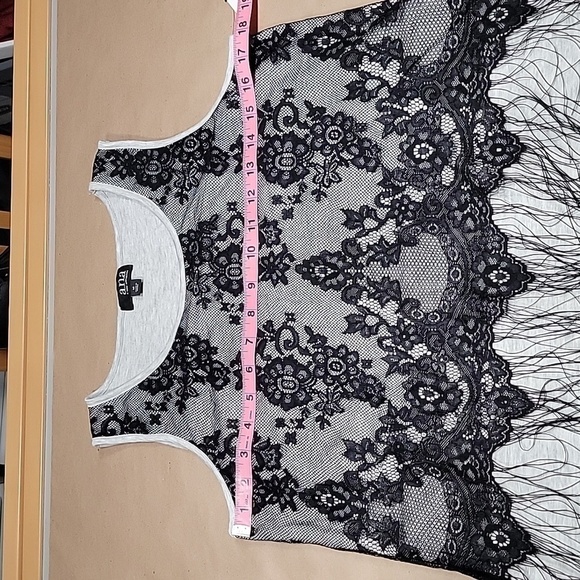 a.n.a. Size M Black Lace with Fringe Over Gray Sleeveless Tank Top, NEW with Tag - Picture 7 of 13
